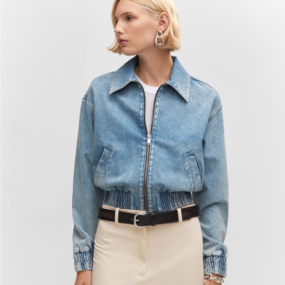 Mango Jackets & Blazers - Mango Denim Cropped Bomber Jacket in Medium Vintage Blue Size Medium